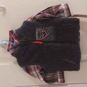 NWT! Plaid Dress Shirt & Fuzzy Vest Combo